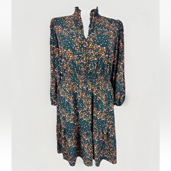 Maggy London Knee Dress Women's Green Floral Fit & Flare Long Sleeve Plus Sz 18W - Picture 1 of 16
